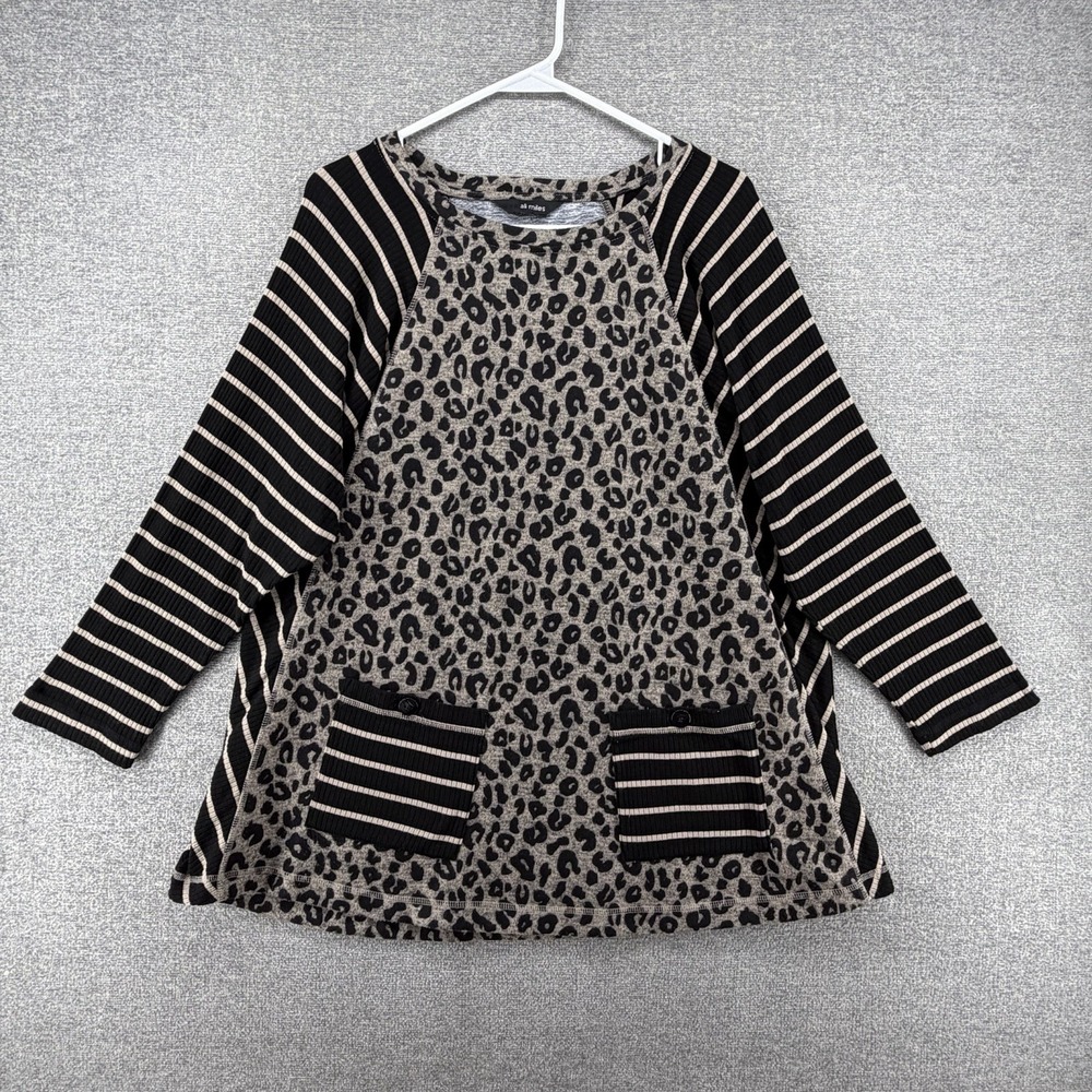 Ali Miles Tunic Top Women Size XL Brown Leopard Print Striped Pockets